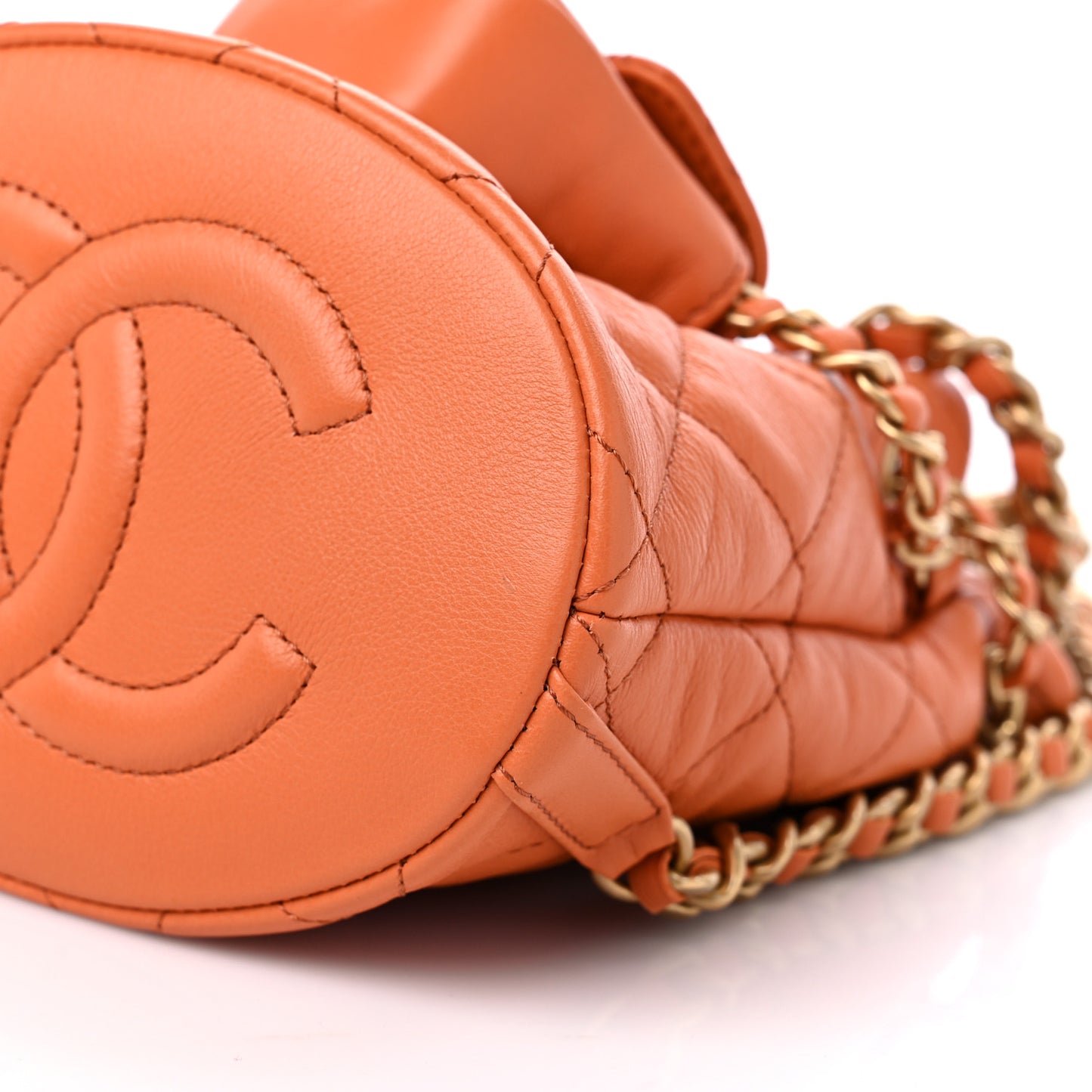 Calfskin Quilted Small CC Chain Bucket Backpack Orange