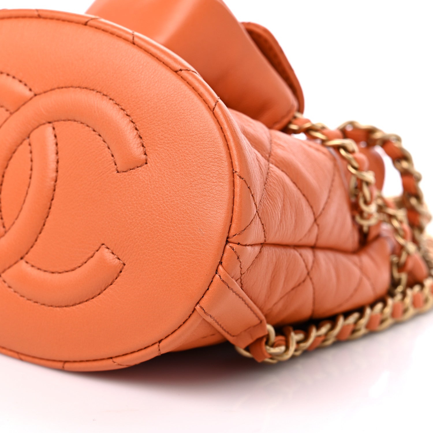 Chanel Calfskin Quilted Small CC Chain Bucket Backpack Orange 9 of 10