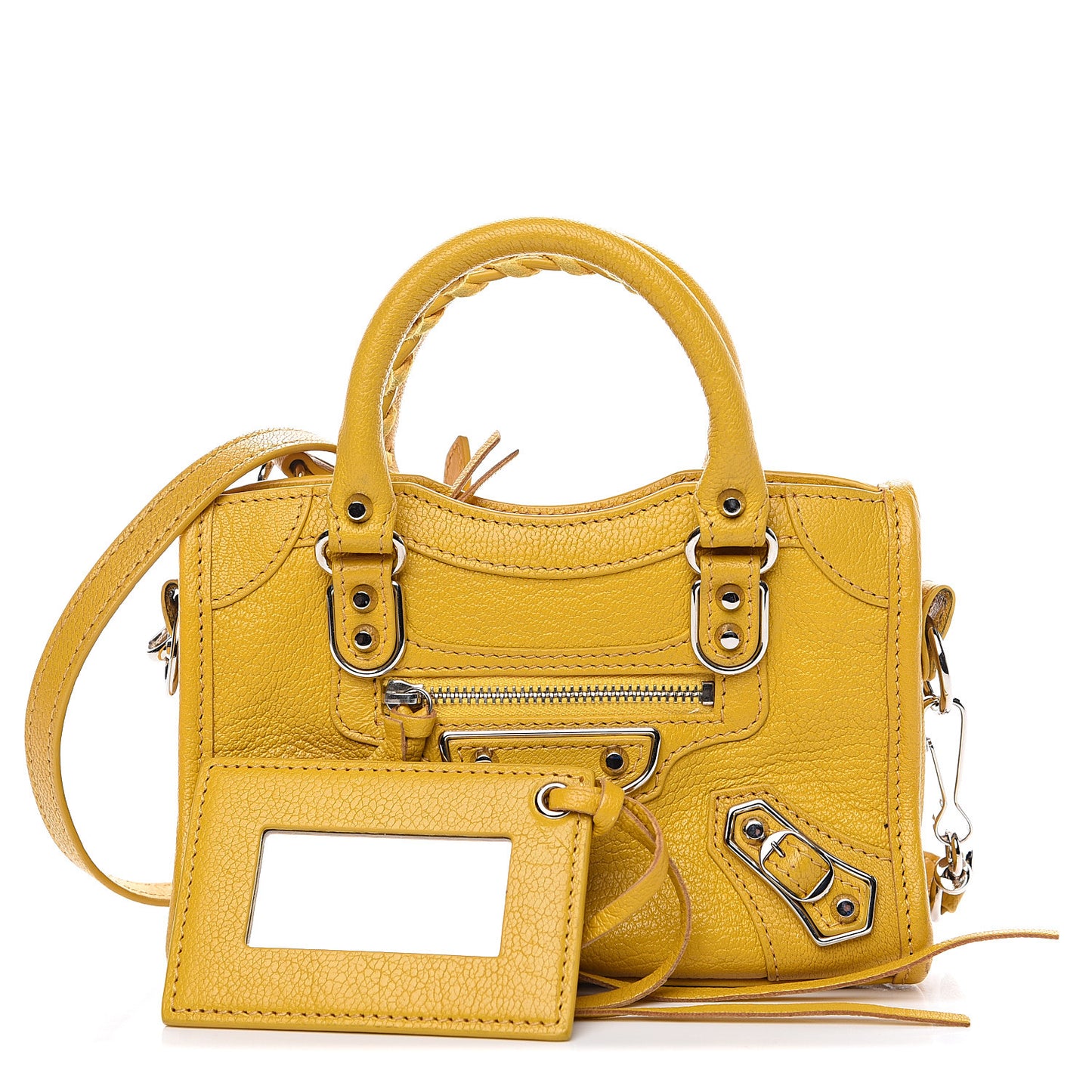 Chevre Silver Metallic Edge Hardware Nano City Jaune Epi