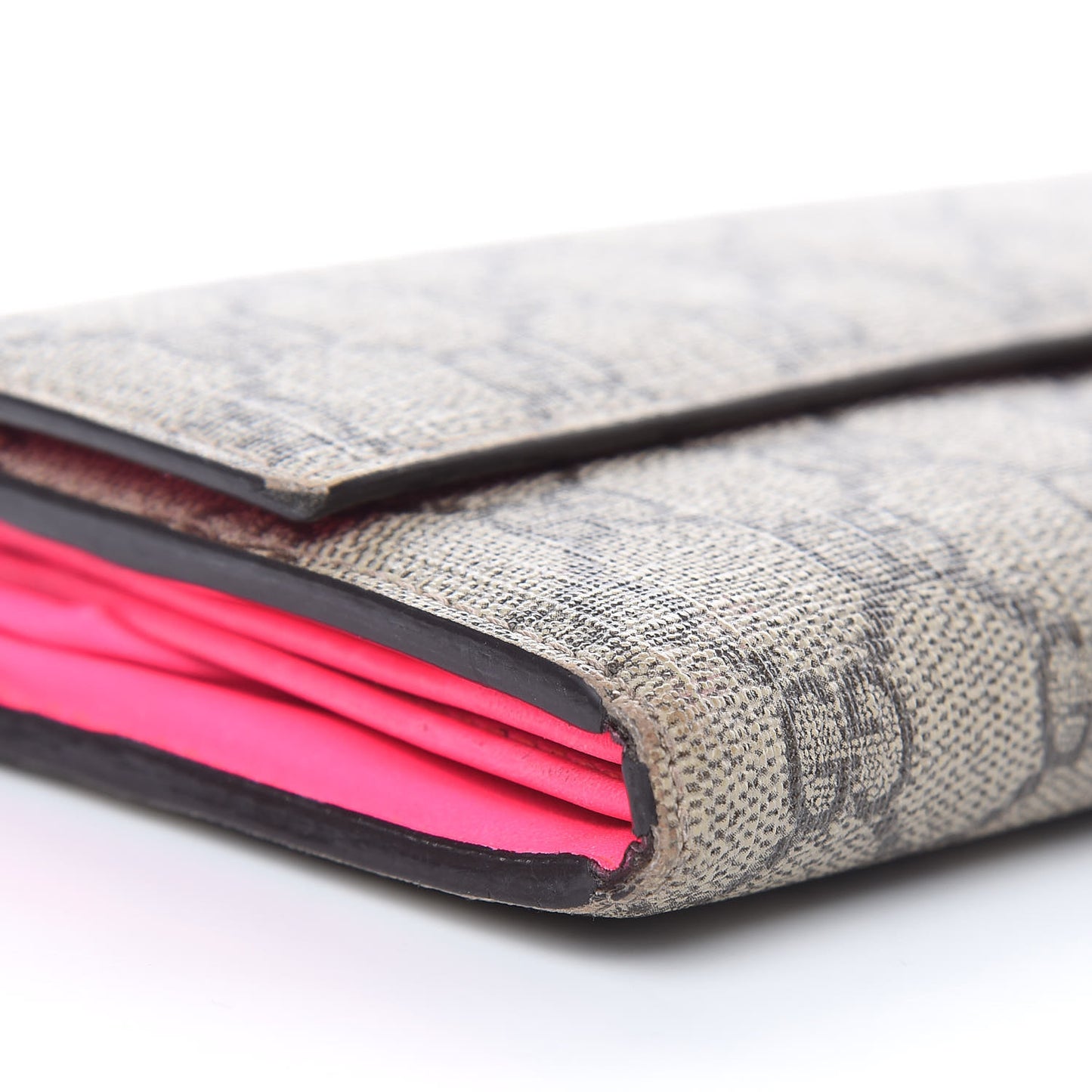 GG Supreme Monogram Continental Heart Wallet Fluorescent Fuchsia