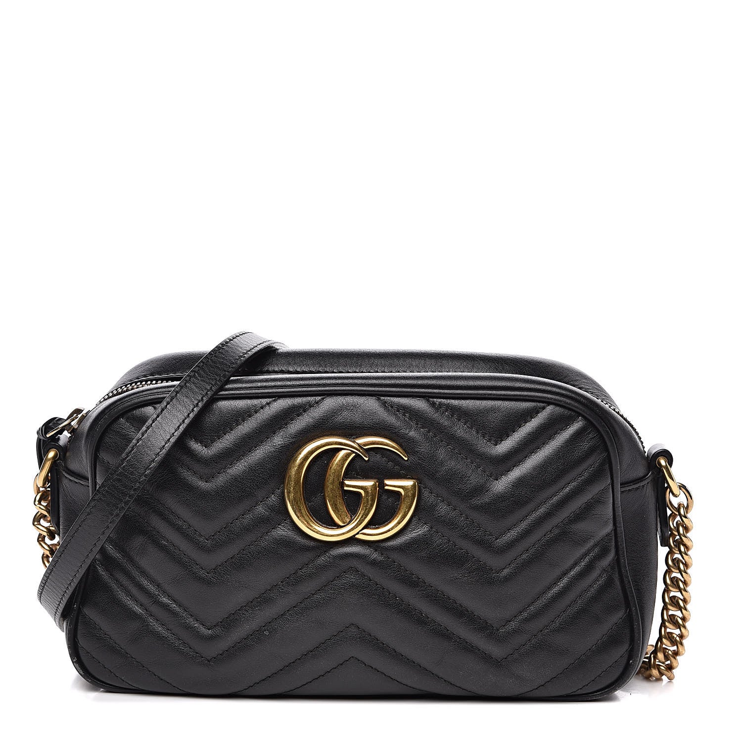 Gucci Calfskin Matelasse Small GG Marmont Chain Shoulder Bag Black 1 of 14