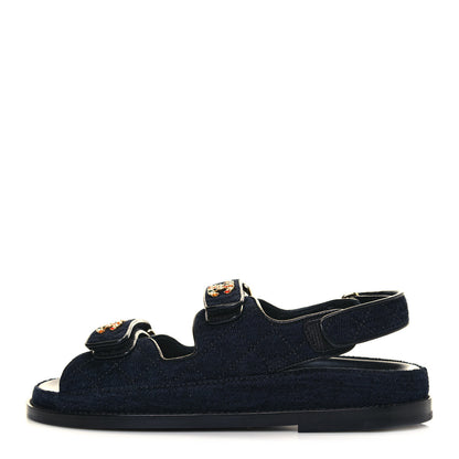 Chanel Denim Quilted Dad Sandals 37 Blue 1 of 10