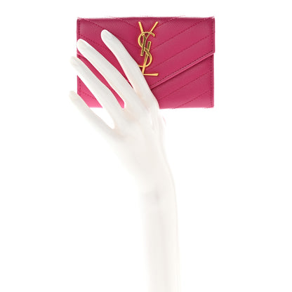 Saint Laurent Grain De Poudre Matelasse Chevron Small Monogram Envelope Wallet Bubblegum 2 of 12
