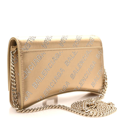Balenciaga Metallic Smooth Calfskin Crystal Diagonal Allover Logo Hourglass Wallet Light Gold Crystal 2 of 9