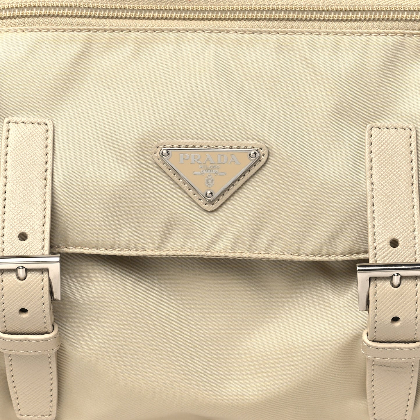 Re-Nylon Vela Saffiano Pocket Double Buckle Messenger Shoulder Bag Deserto
