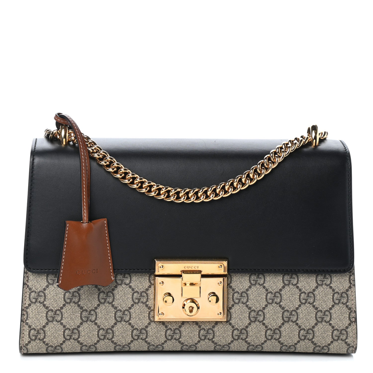 Gucci GG Supreme Monogram Calfskin Medium Padlock Shoulder Bag Beige Black Cuir 1 of 8