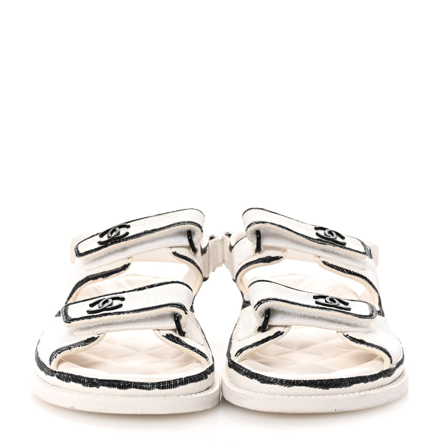 Calfskin Printed Velcro Dad Sandals 39 White Black