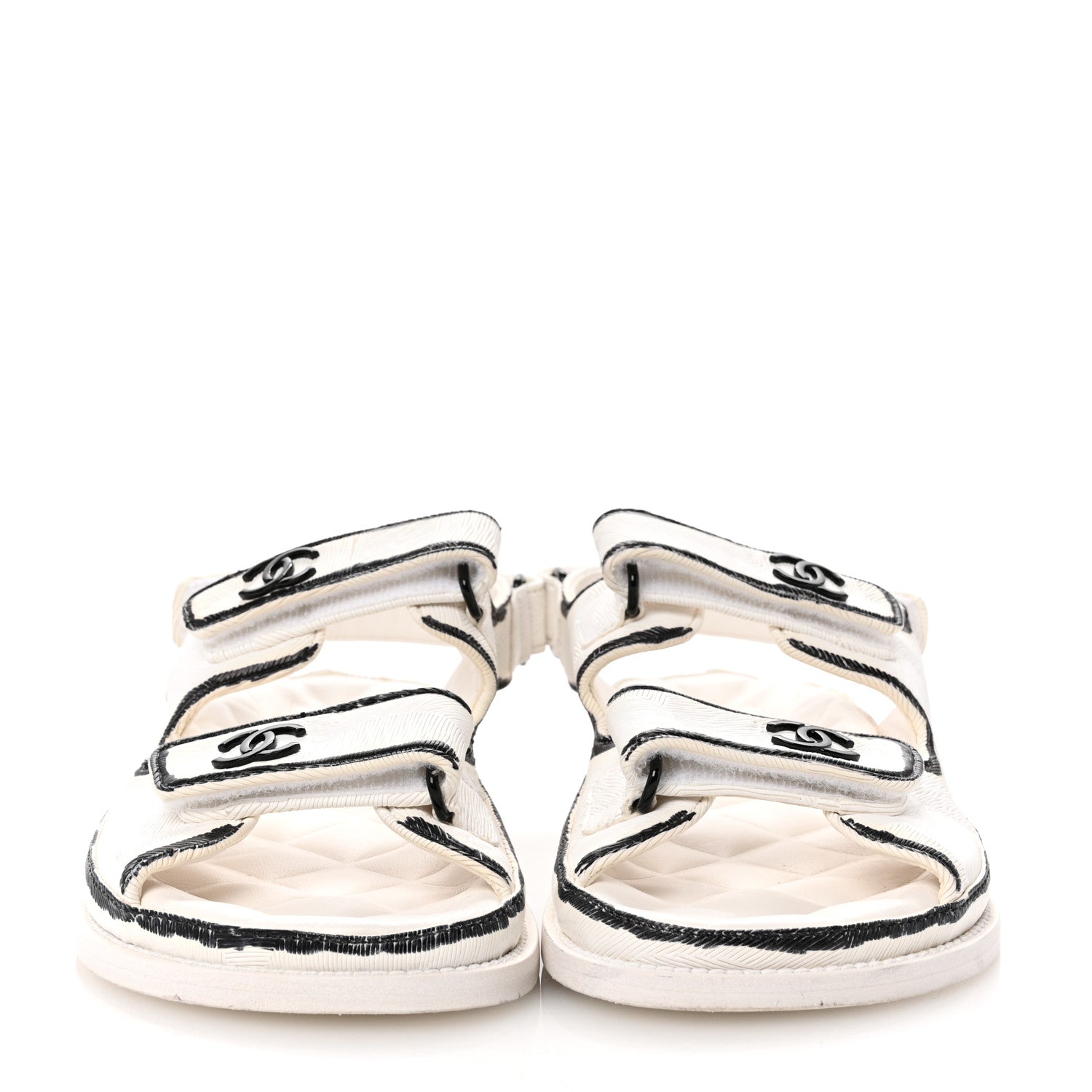 Chanel Calfskin Printed Velcro Dad Sandals 39 White Black 3 of 11