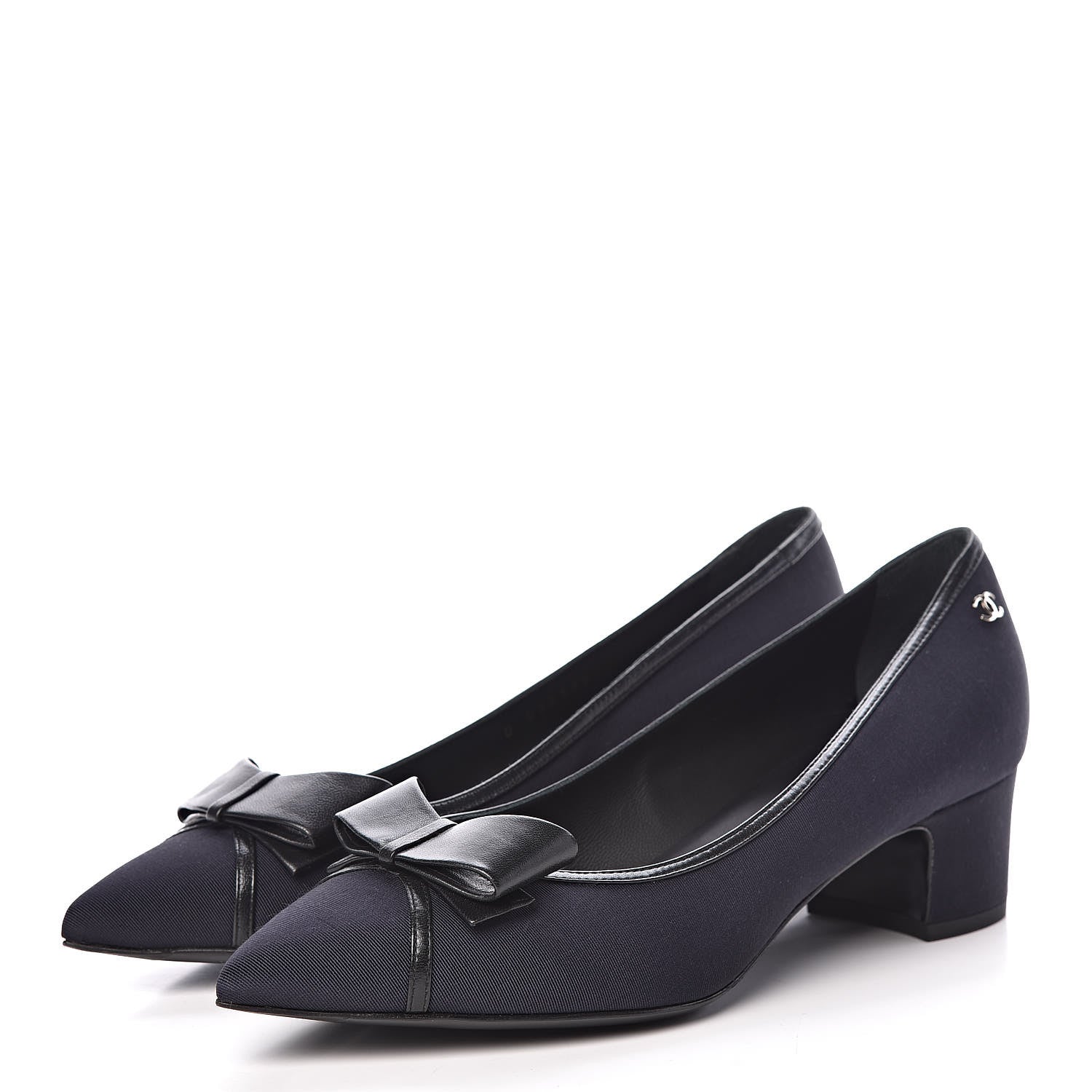Chanel Grosgrain Lambskin Bow Pumps 39 Navy 3 of 10