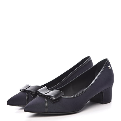 Chanel Grosgrain Lambskin Bow Pumps 39 Navy 3 of 10