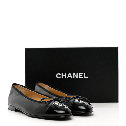 Chanel Lambskin Patent Cap Toe Ballerina Flats 38.5 Black 9 of 9