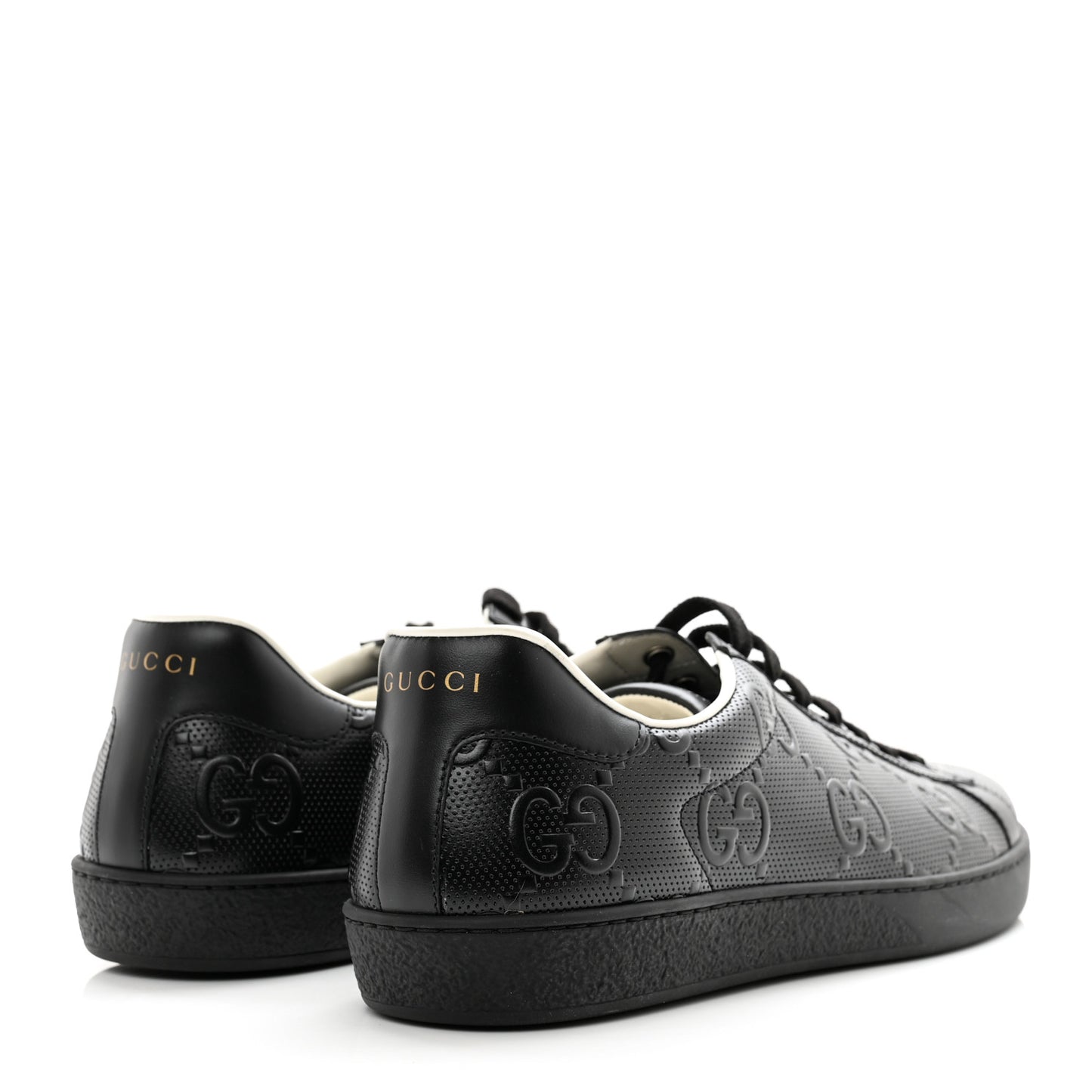 Calfskin GG Tennis Embossed Mens Ace Sneakers 9 Black