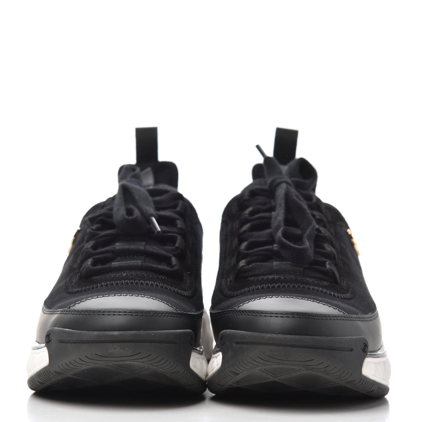 Velvet Calfskin Mixed Fibers CC Sneakers 37.5 Black