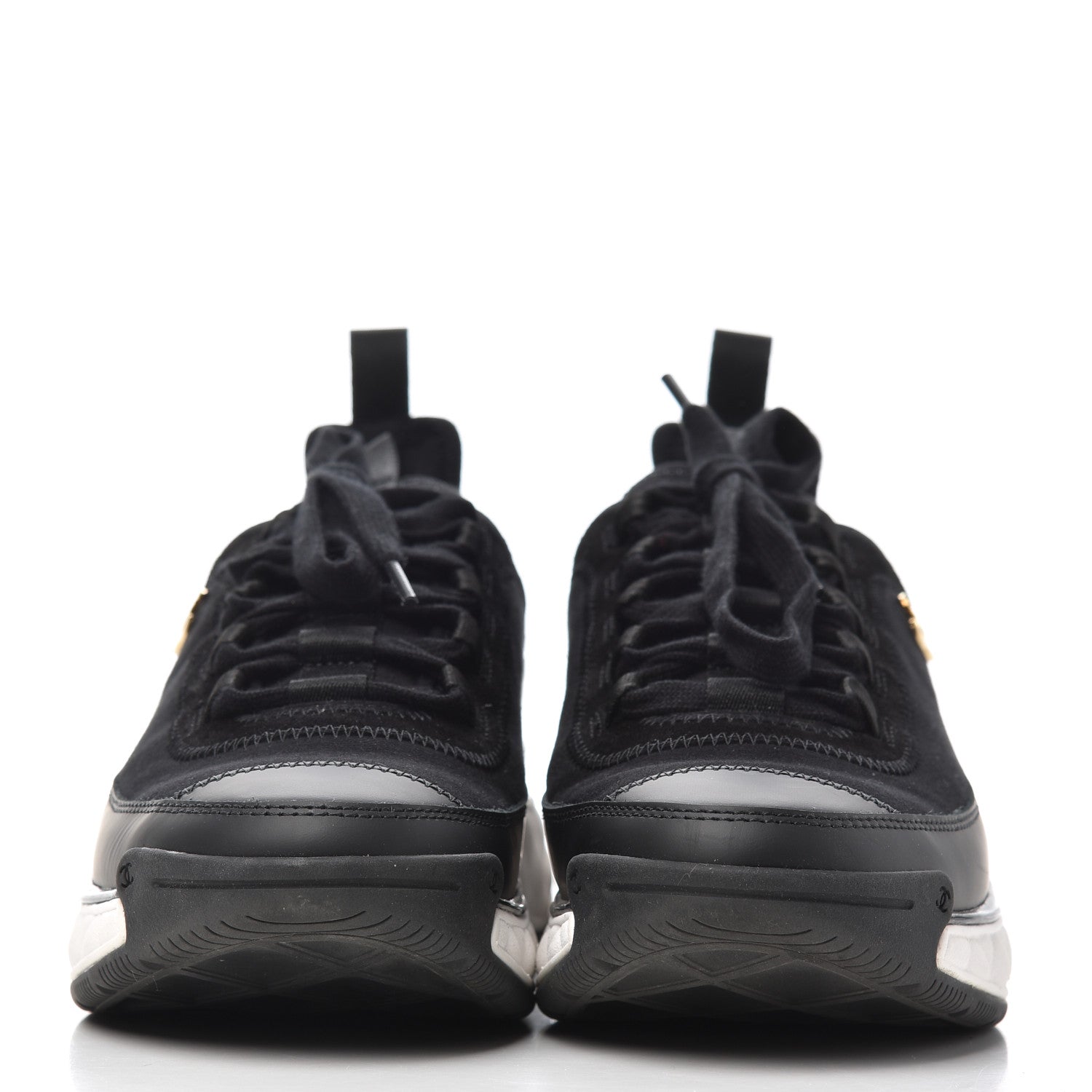 Chanel Velvet Calfskin Mixed Fibers CC Sneakers 37.5 Black 2 of 13