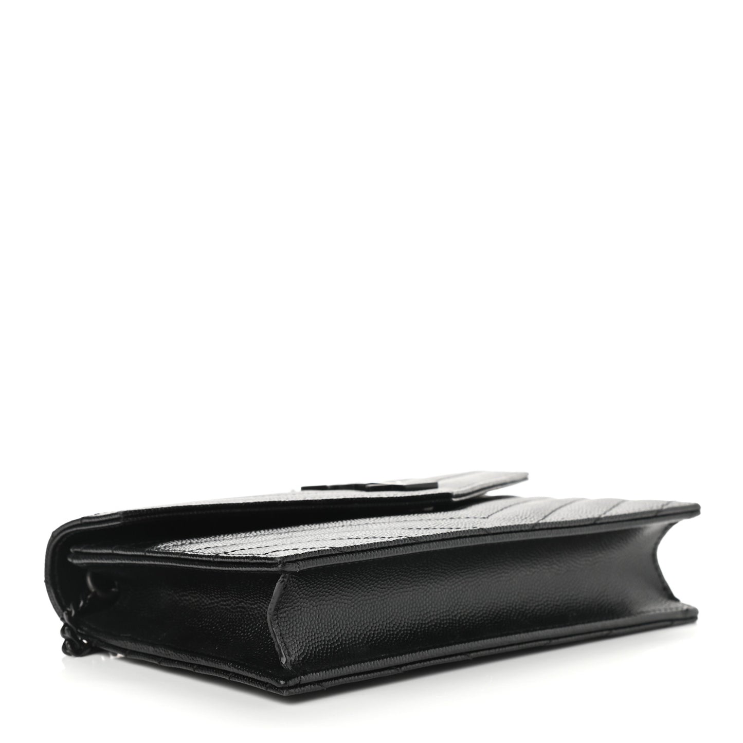 Grain De Poudre Matelasse Chevron Monogram Envelope Chain Wallet Black