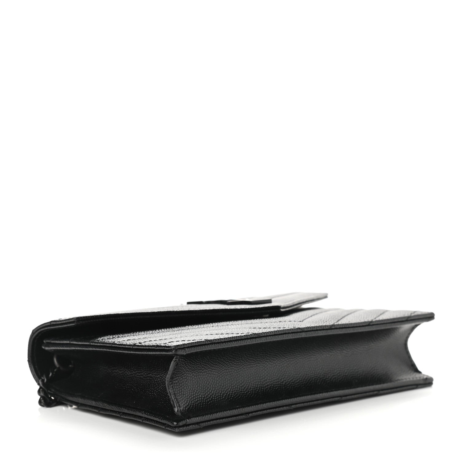Saint Laurent Grain De Poudre Matelasse Chevron Monogram Envelope Chain Wallet Black 3 of 8