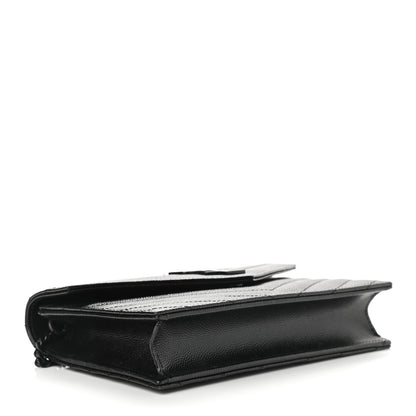 Saint Laurent Grain De Poudre Matelasse Chevron Monogram Envelope Chain Wallet Black 3 of 8