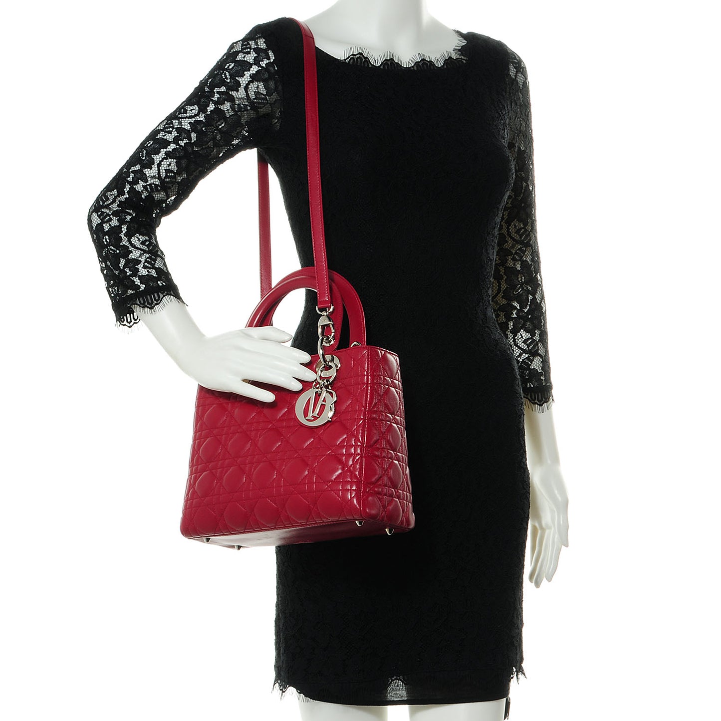 Lambskin Cannage Medium Lady Dior Cranberry