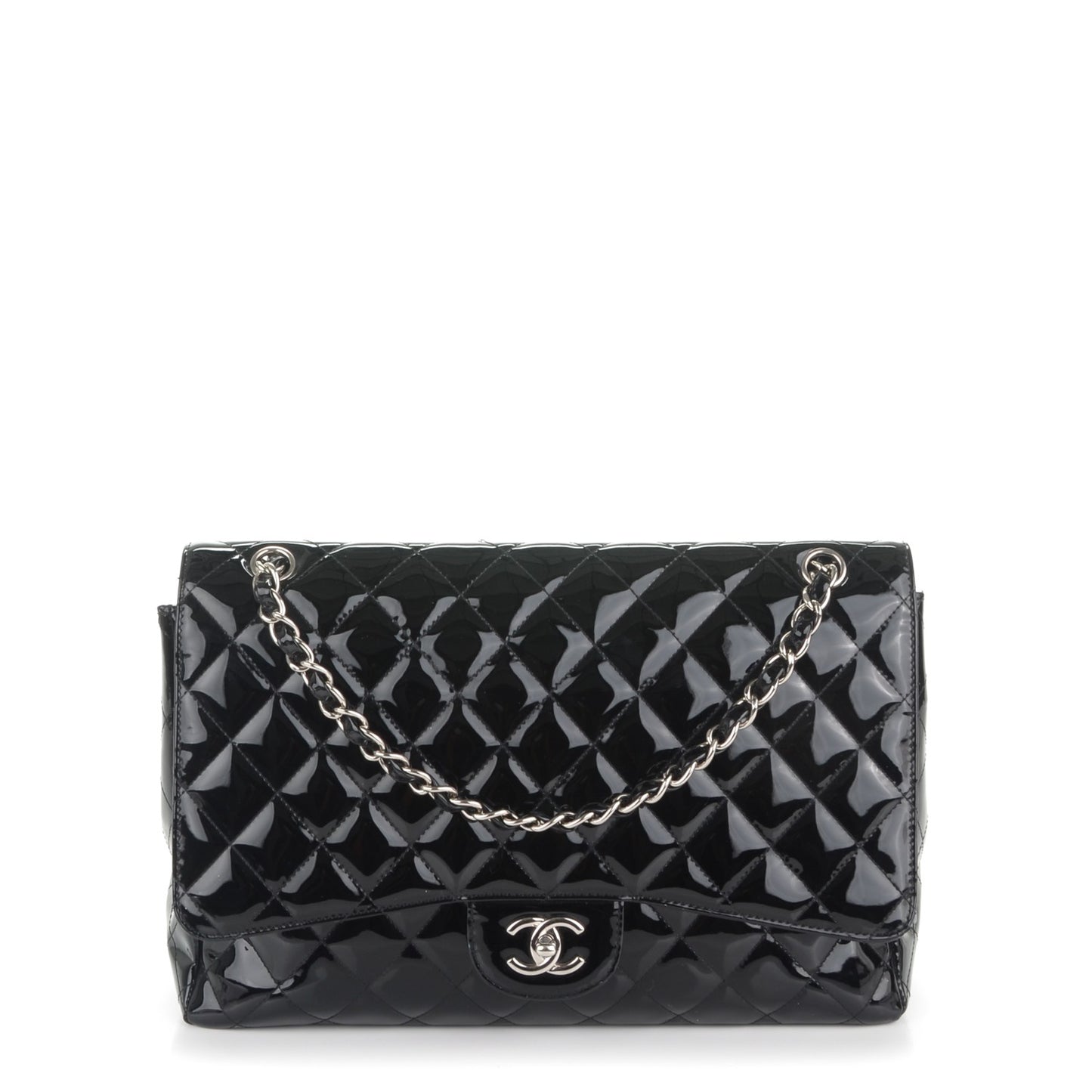 Patent Quilted Maxi Single Flap Black