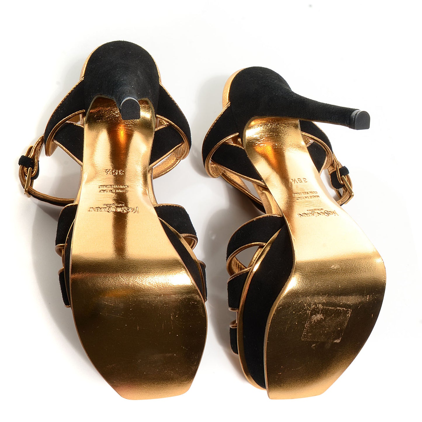 Suede Tribute 105 Platform Sandals Black Gold 35.5