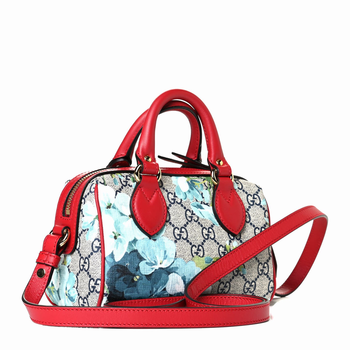 GG Supreme Monogram Blooms Mini Boston Navy Blue Hibiscus