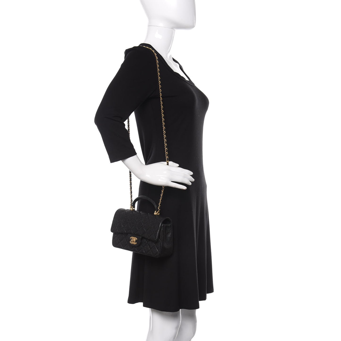Caviar Quilted Mini Top Handle Rectangular Flap Black
