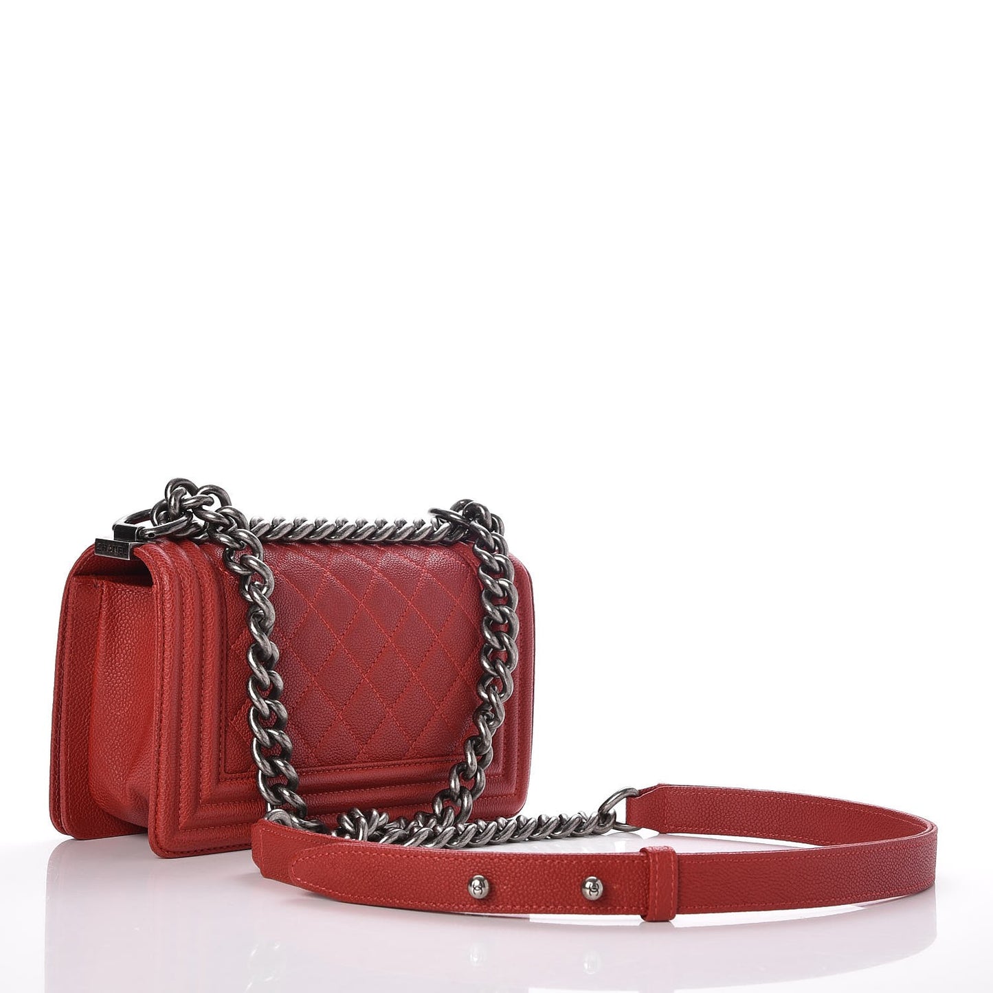Caviar Quilted Small Boy Flap Red