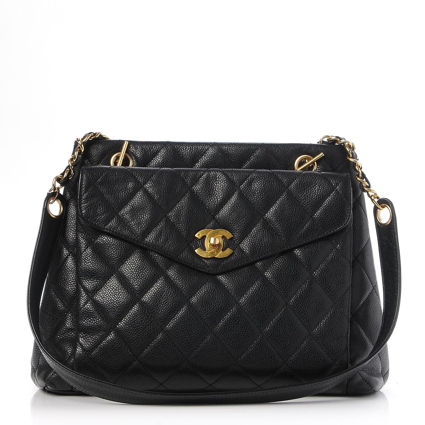 Caviar Quilted Flap Shoulder Bag Black