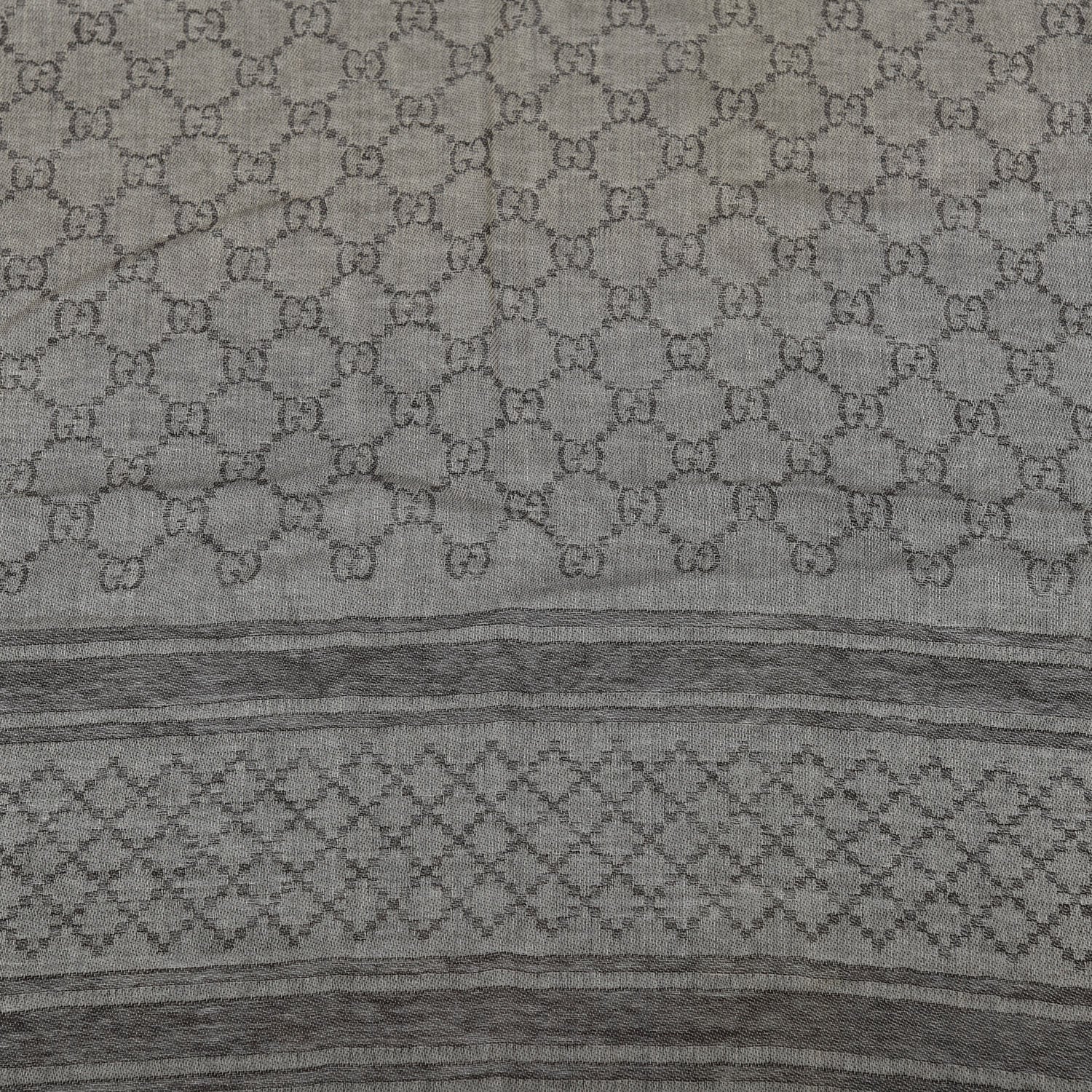 Gucci Wool Silk GG Monogram Diamante Plaid Surviee Shawl Beige Dark Brown 2 of 5