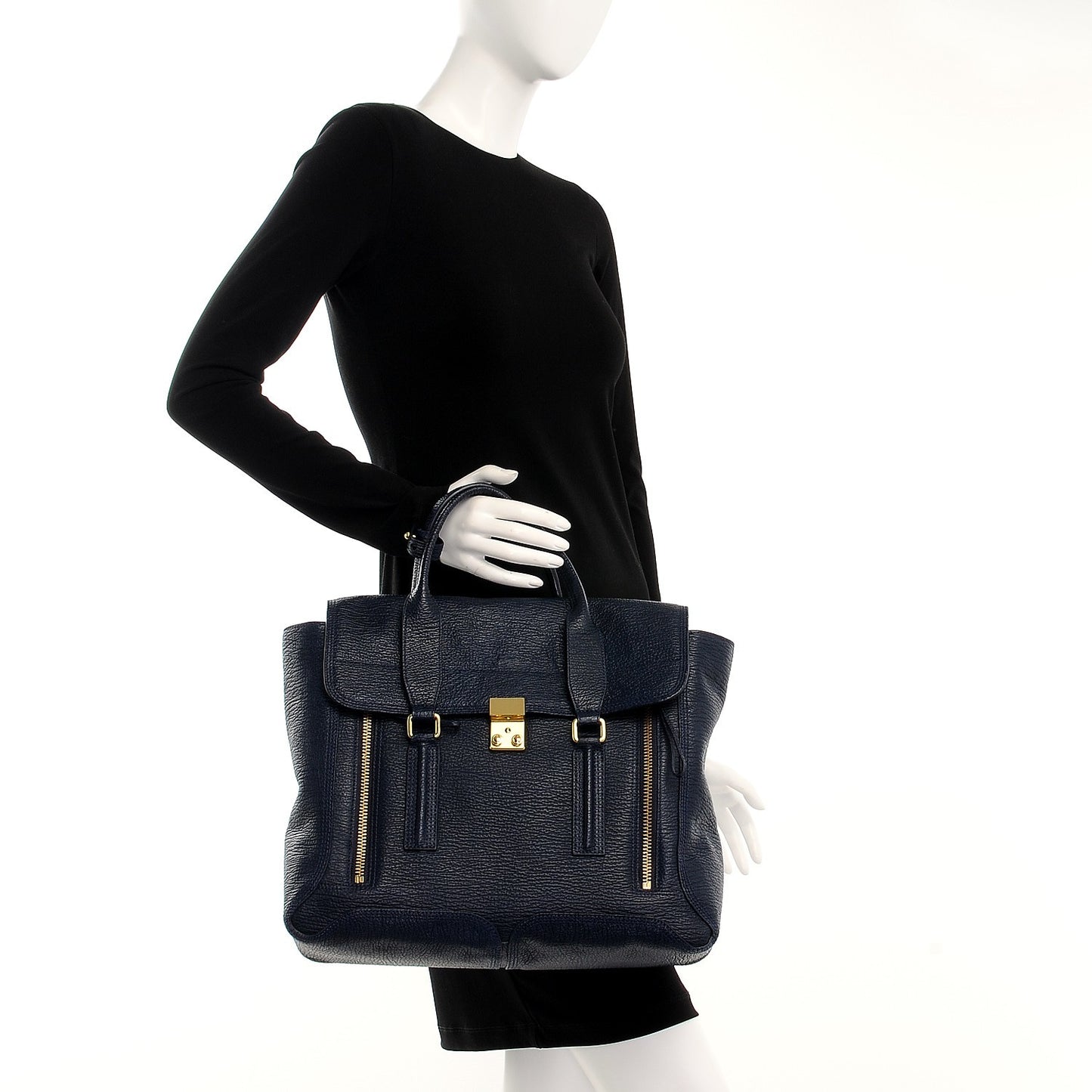 3.1 Textured Calfskin Large Pashli Satchel Ink