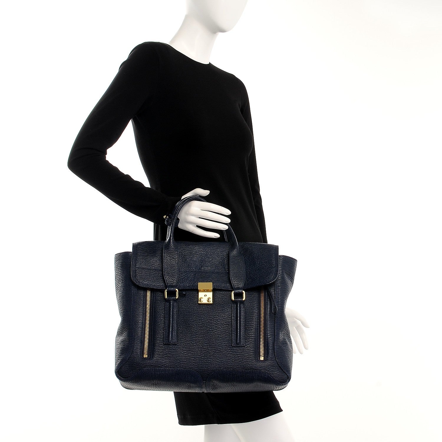 3.1 Phillip Lim 3.1 Textured Calfskin Large Pashli Satchel Ink 3 of 8