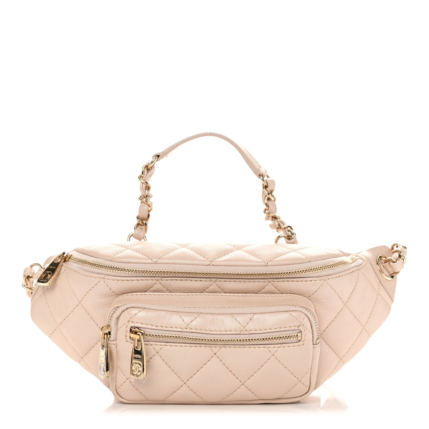 Iridescent Calfskin Quilted All About Waist Belt Bag Beige