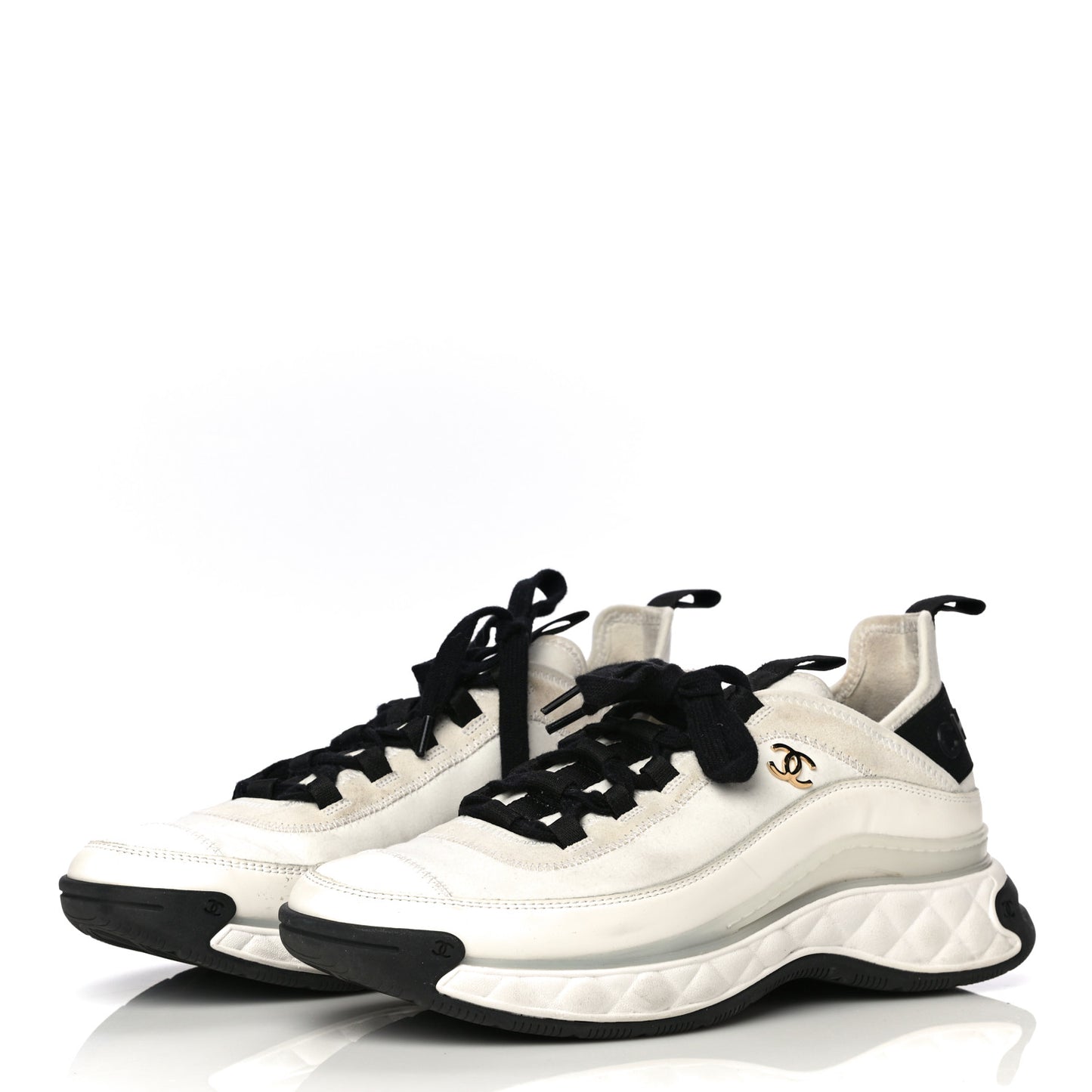 Velvet Calfskin Mixed Fibers CC Sneakers 40 Ivory Black