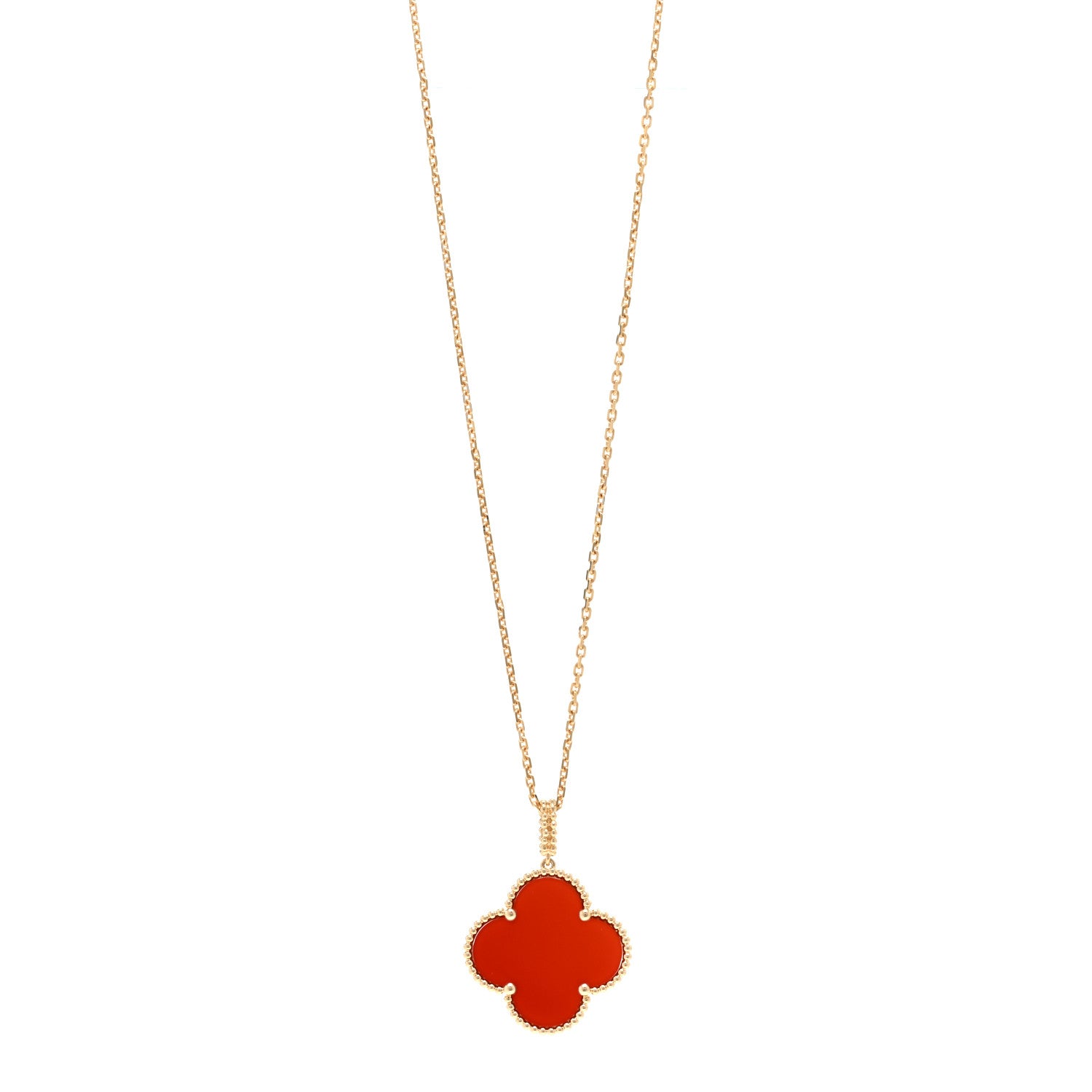 Van Cleef & Arpels 18K Yellow Gold Carnelian Magic Alhambra Long Necklace 1 of 6