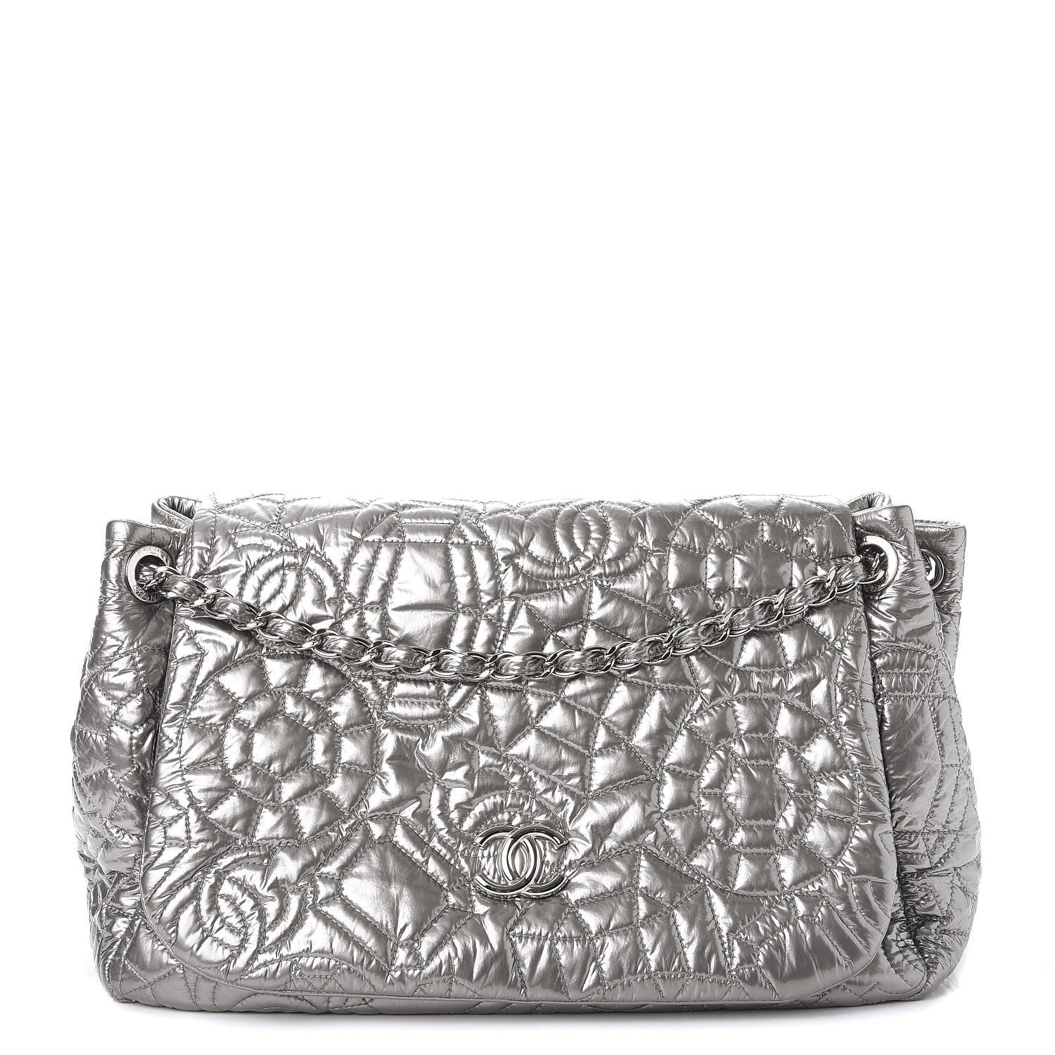 Chanel Vinyl Graphic Edge Accordion Flap Bag Silver 1 of 8