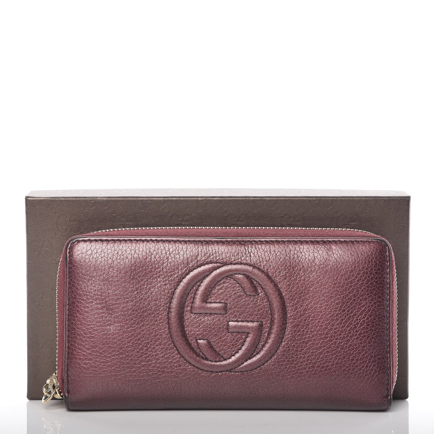 Metallic Cellarius Calfskin Soho Zip Around Wallet Classic Burgundy