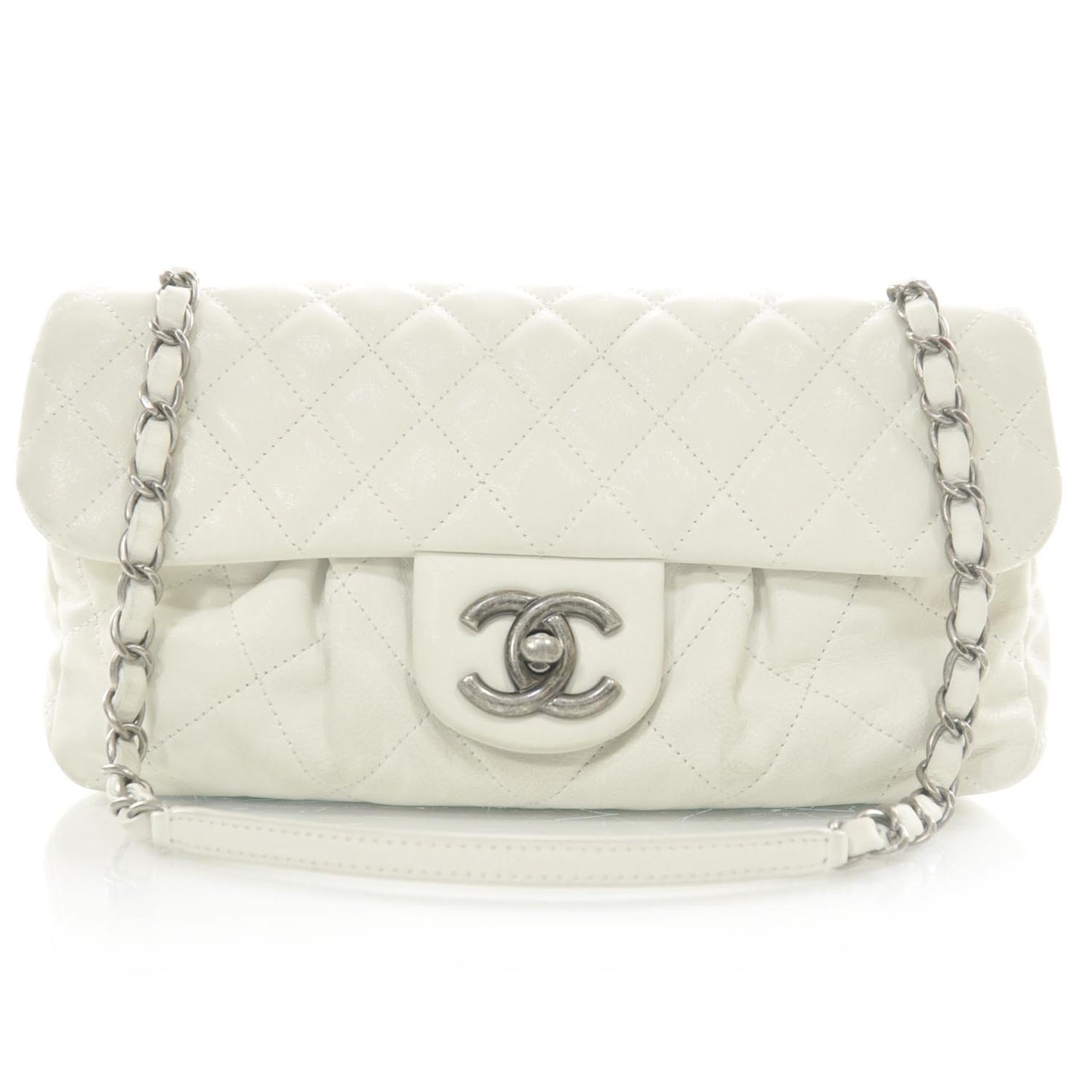 Iridescent Calfskin Chic Quilt Flap White