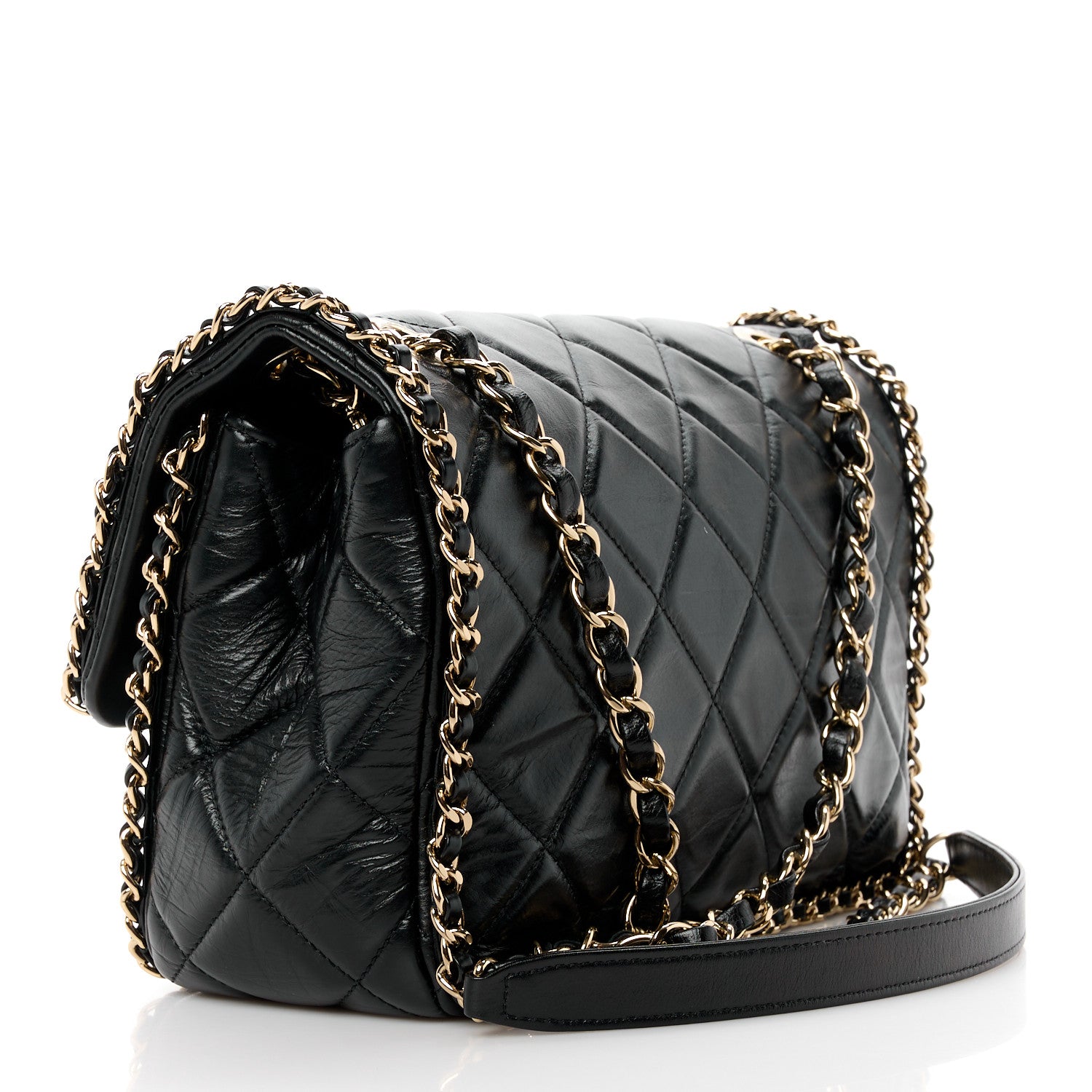 Chanel Crumpled Calfskin Medium Chain All Over Flap Black 3 of 12