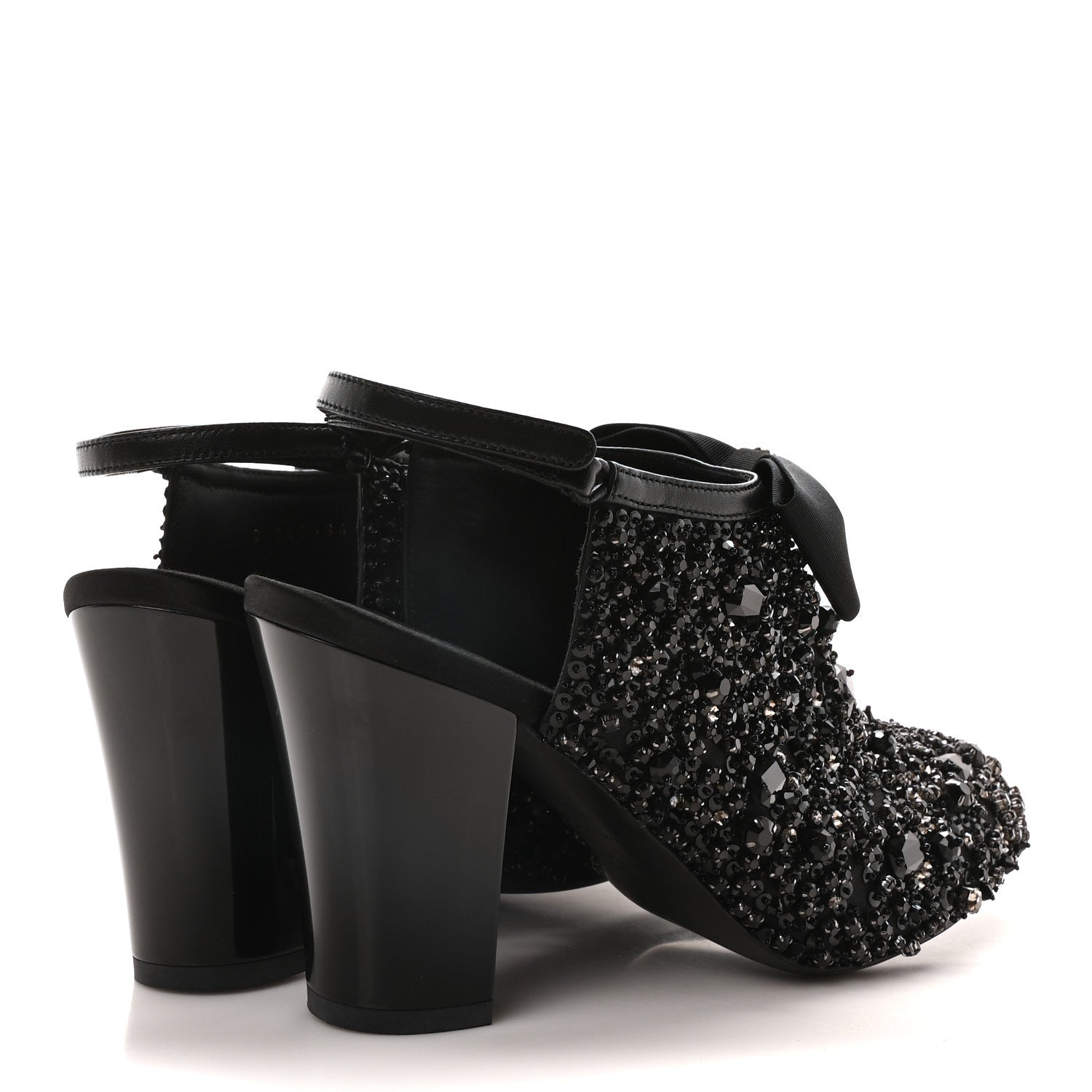 Chanel Grosgrain Beaded Bow Slingback Boots 38.5 Black 5 of 8