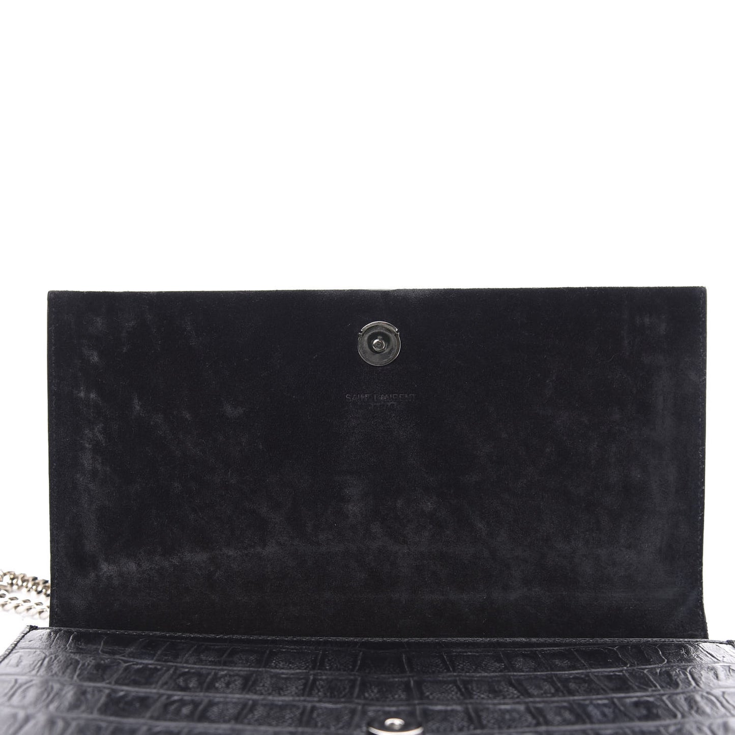Calfskin Crocodile Embossed Medium Classic Monogram Kate Tassel Satchel Black