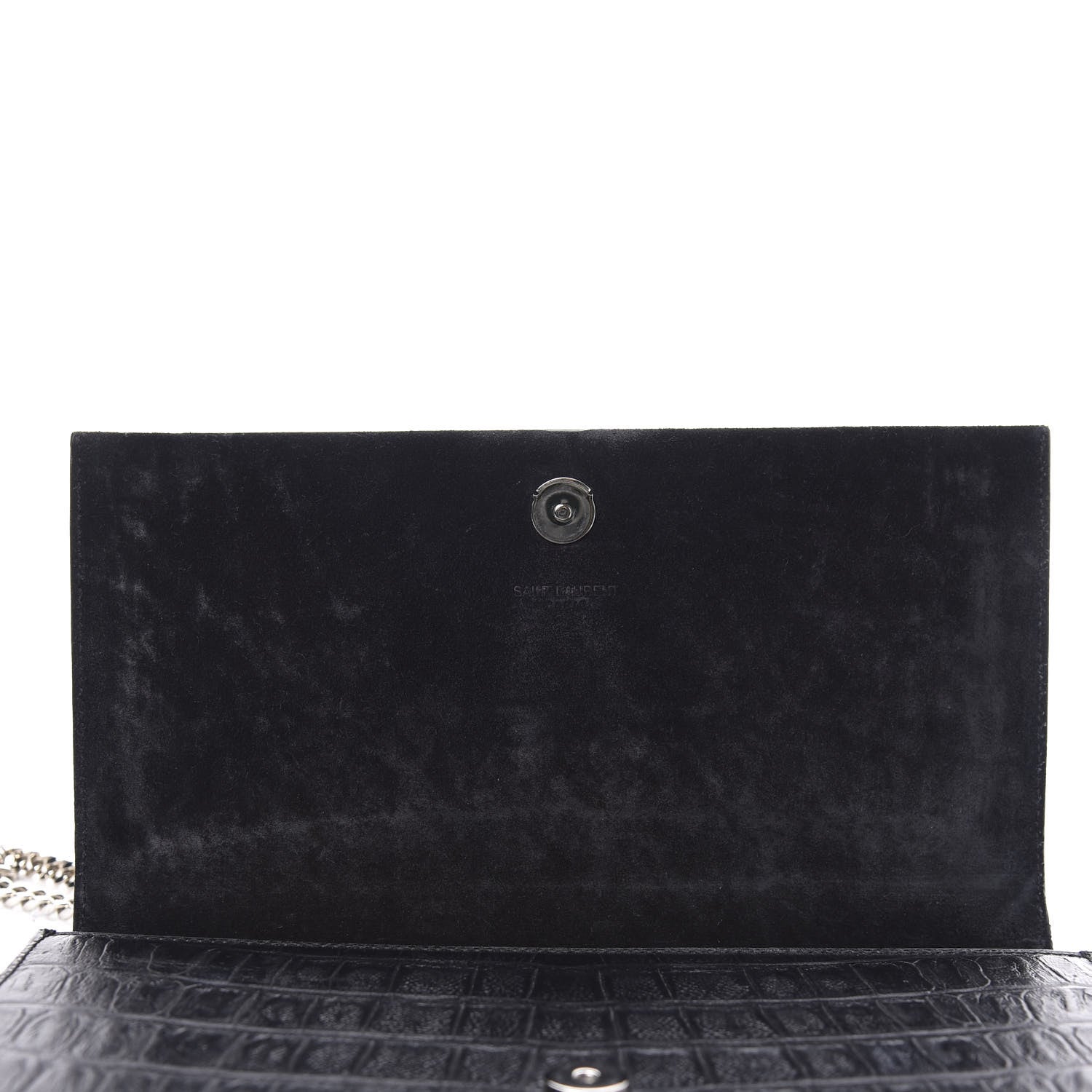 Saint Laurent Calfskin Crocodile Embossed Medium Classic Monogram Kate Tassel Satchel Black 12 of 13
