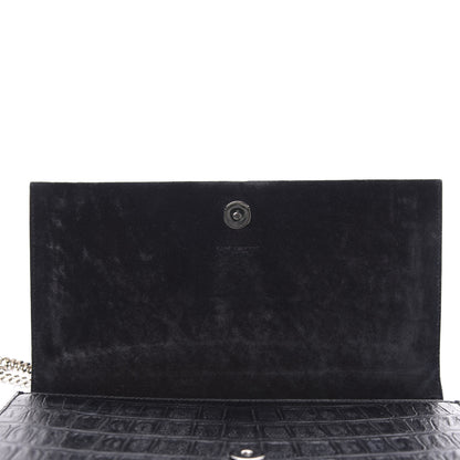 Saint Laurent Calfskin Crocodile Embossed Medium Classic Monogram Kate Tassel Satchel Black 12 of 13