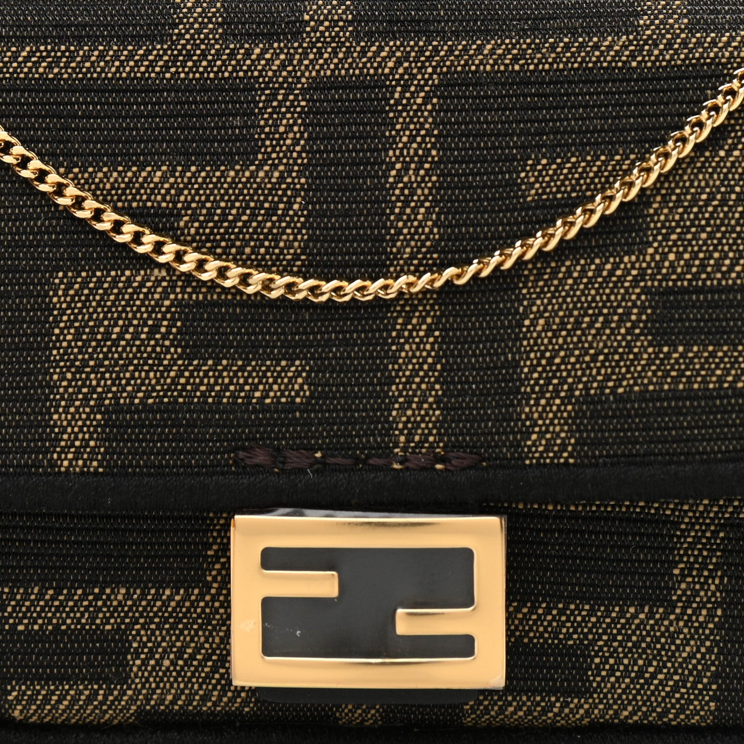 Fendi Fabric Jacquard FF 1974 Nano Baguette Charm Tobacco Moro Black 8 of 12