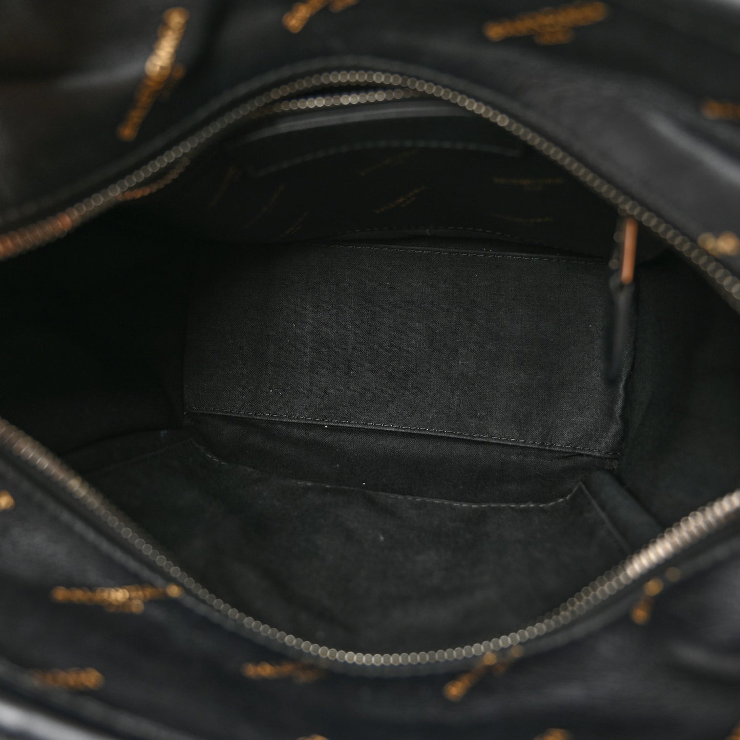 Calfskin Allover Logo XS Bazar Shopper Tote Black Gold