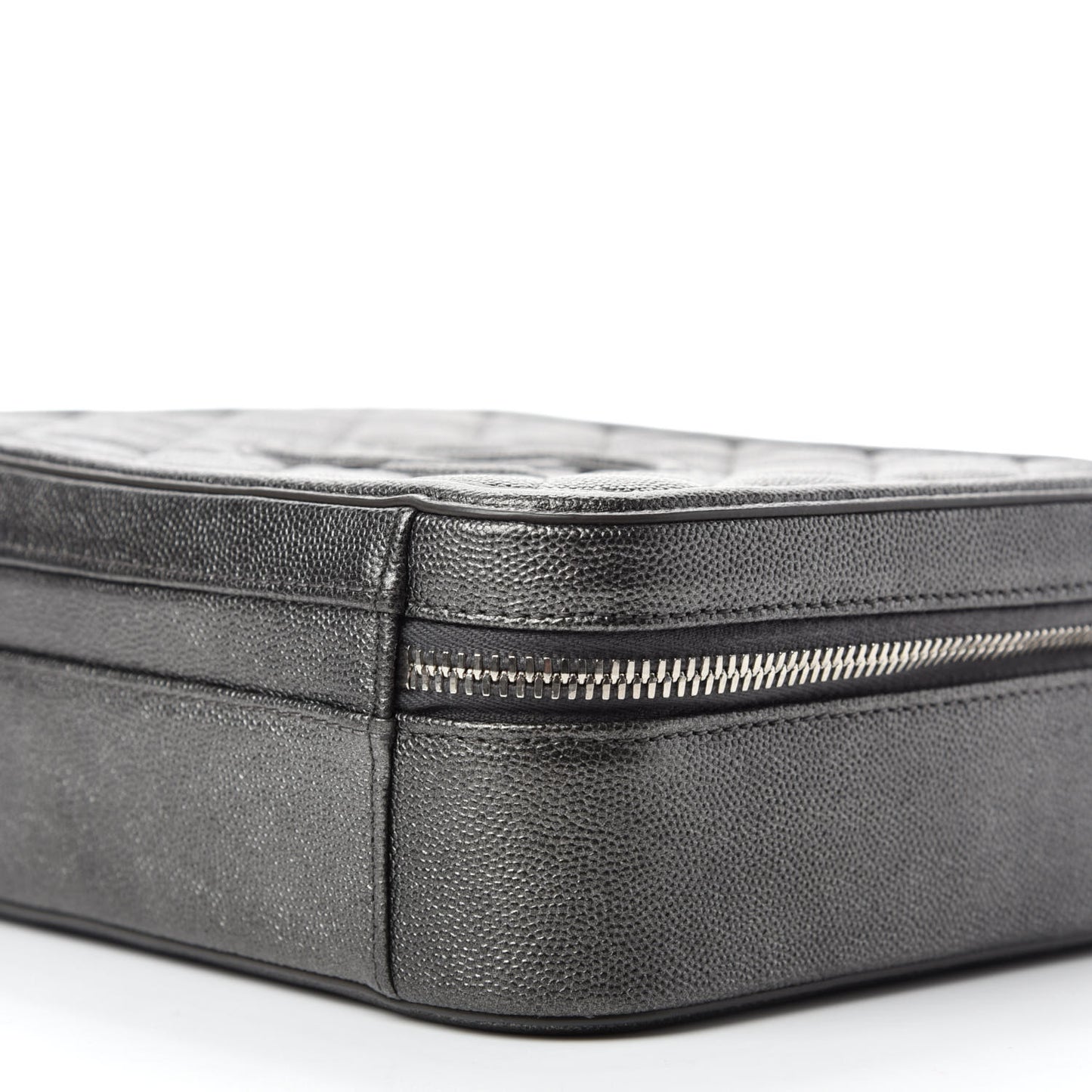Metallic Caviar Quilted Medium CC Filigree Vanity Case Dark Silver