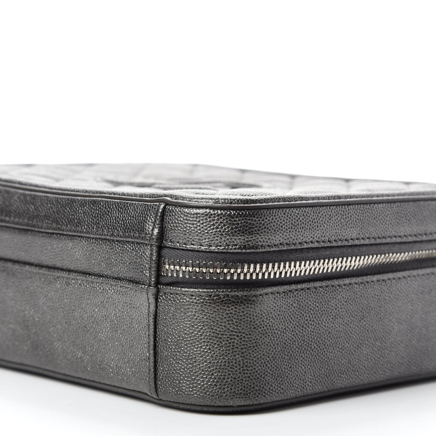 Chanel Metallic Caviar Quilted Medium CC Filigree Vanity Case Dark Silver 7 of 10