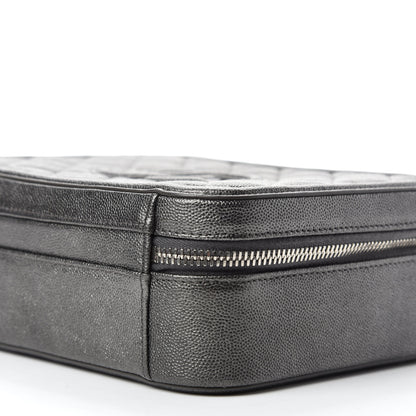 Chanel Metallic Caviar Quilted Medium CC Filigree Vanity Case Dark Silver 7 of 10
