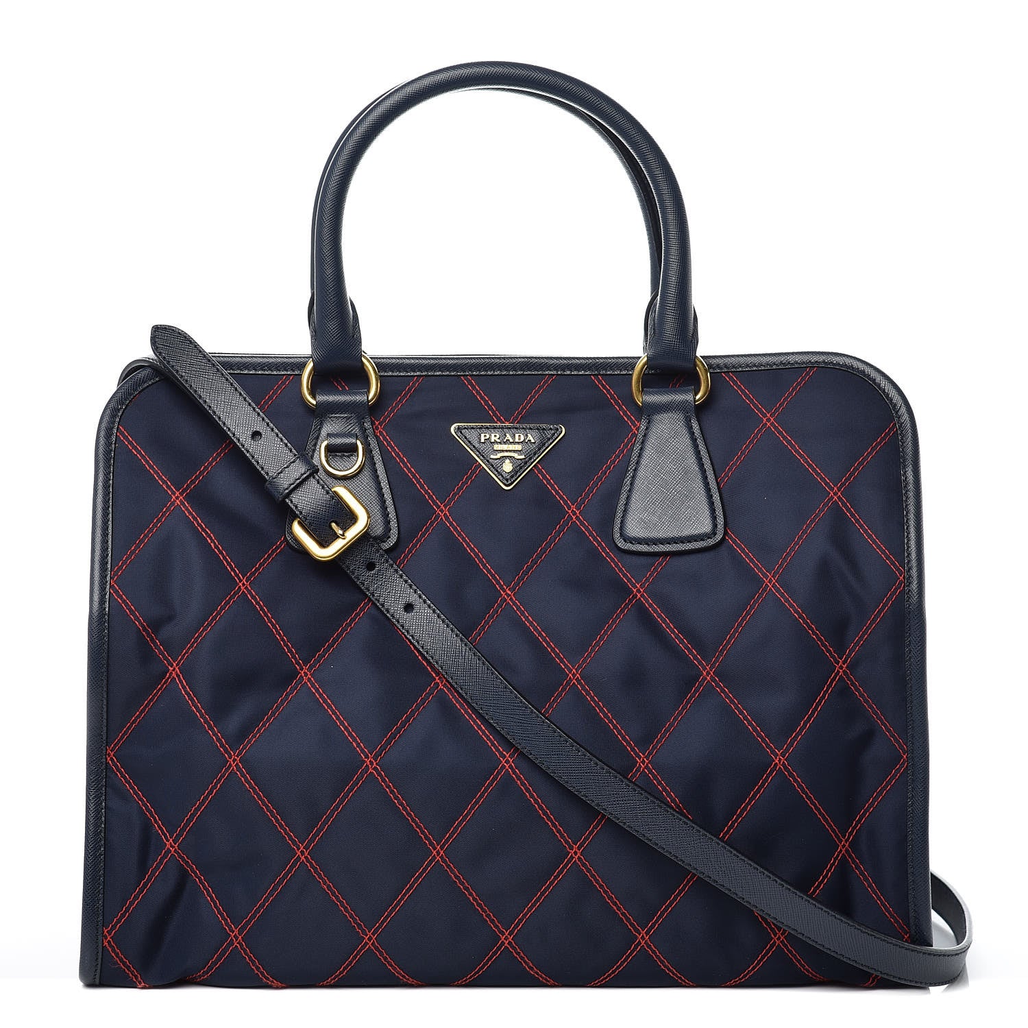 Prada Saffiano Tessuto Nylon Impunturato Quilted Shopper Baltico Fuoco 1 of 10