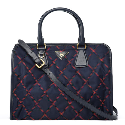 Prada Saffiano Tessuto Nylon Impunturato Quilted Shopper Baltico Fuoco 1 of 10