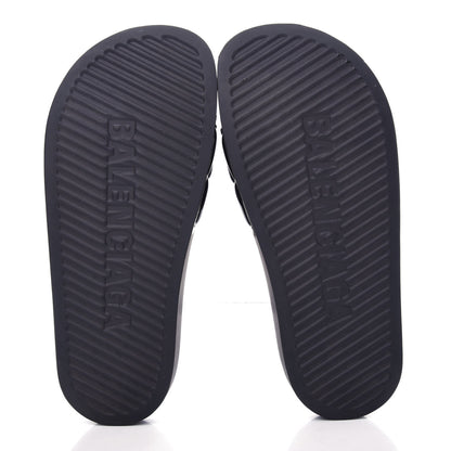 Balenciaga Rubber Patent Quilted Logo Slide Sandals 36 Black White 6 of 10